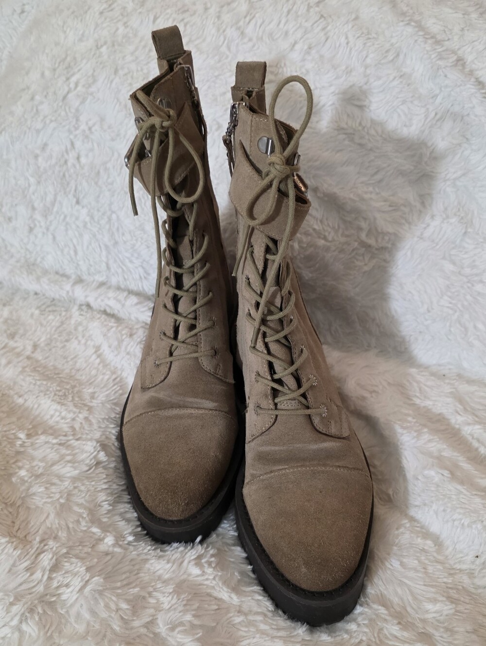 Sam Edelman Suede Combat Lace Up Boots Taupe Size 8.5